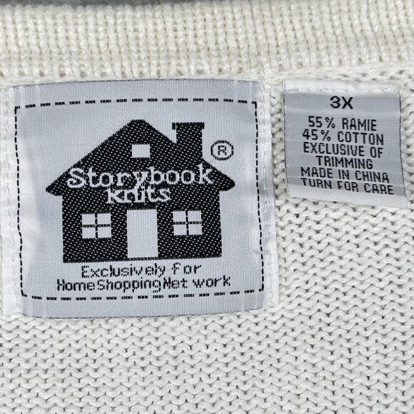 Storybook Knits Cardigan Sweater Women's 3X Beige Seashells Long Sleeve V-Neck - Picture 14 of 16